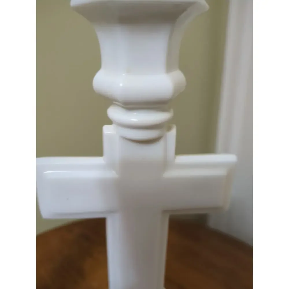 Rare Cambridge #3 Opal Crucifix Candlesticks.